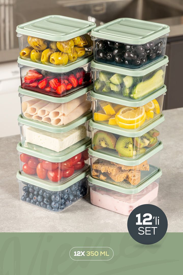 Lot de 12 boîtes de conservation 350 ml pour réfrigérateur et congélateur – Compatibles micro-ondes, coloris menthe