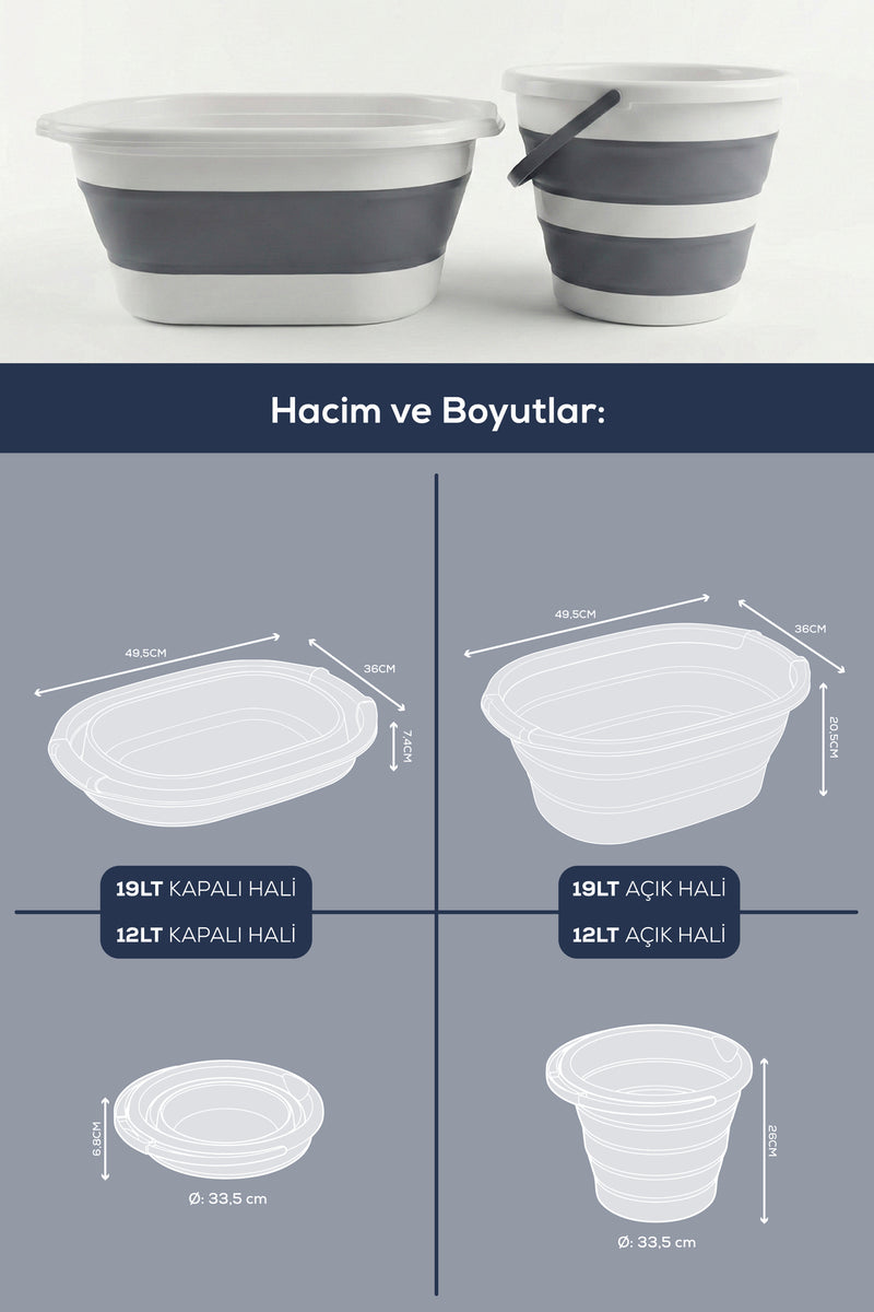 Set Panier Pliable 19 L + Seau Pliable 12 L Gain de Place