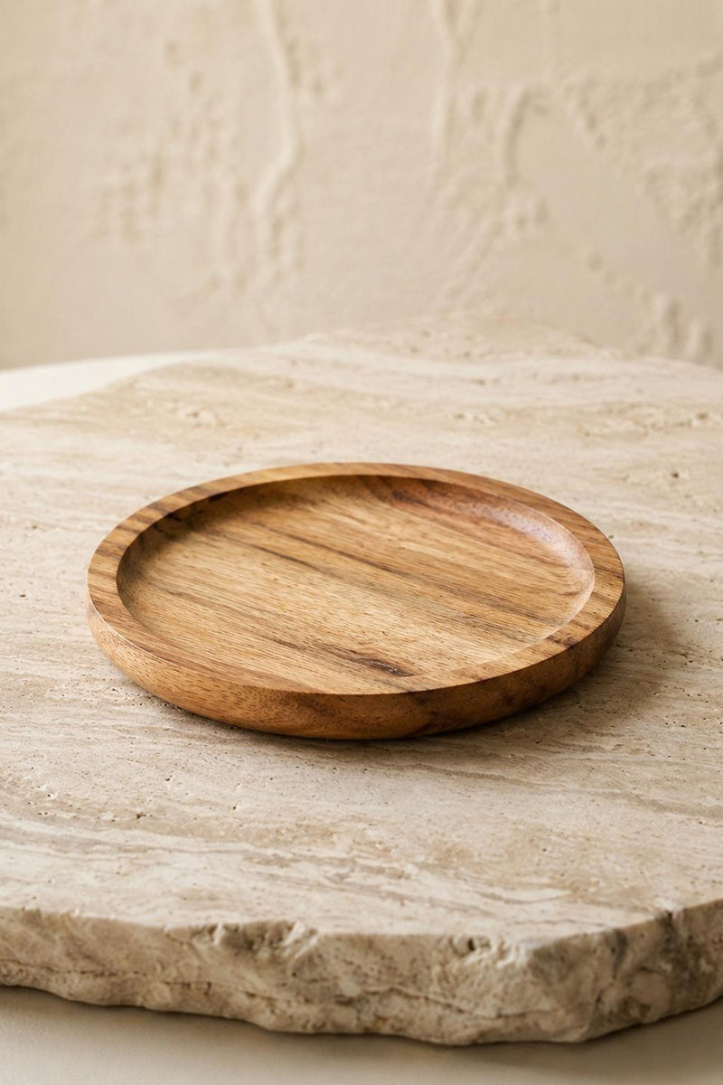 Support Rond en Bois d'Acacia pour Bouteille d'Huile – Ø 12 cm