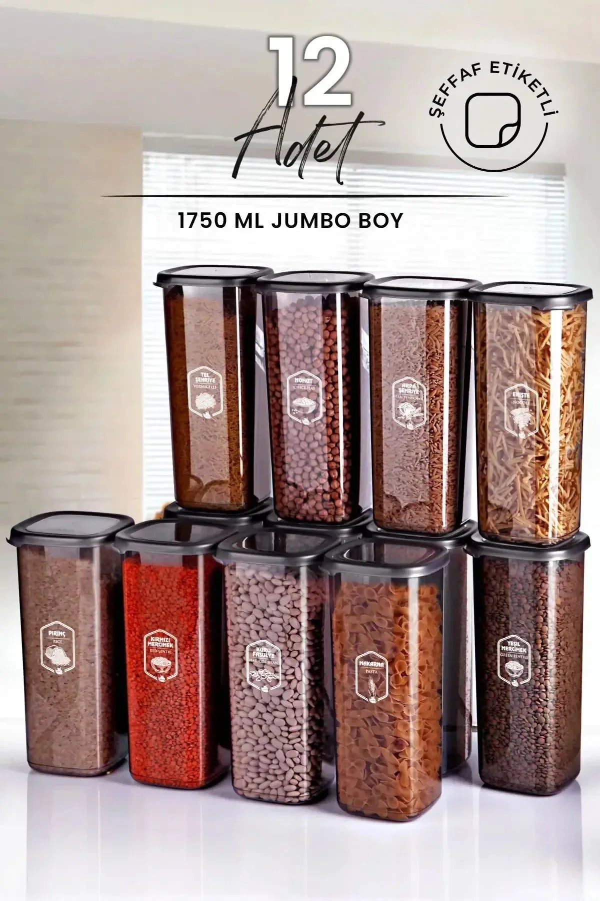 Set de 12 bocaux carrés de conservation 1700 ml avec étiquettes - Justyol