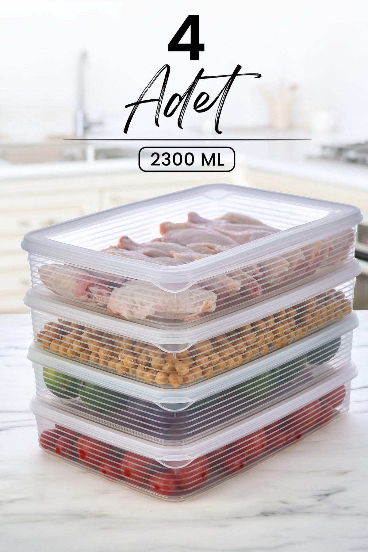 Boîtes de conservation réfrigérateur et micro-ondes 4 pièces 2300 ml – Organisateur pratique de cuisine
