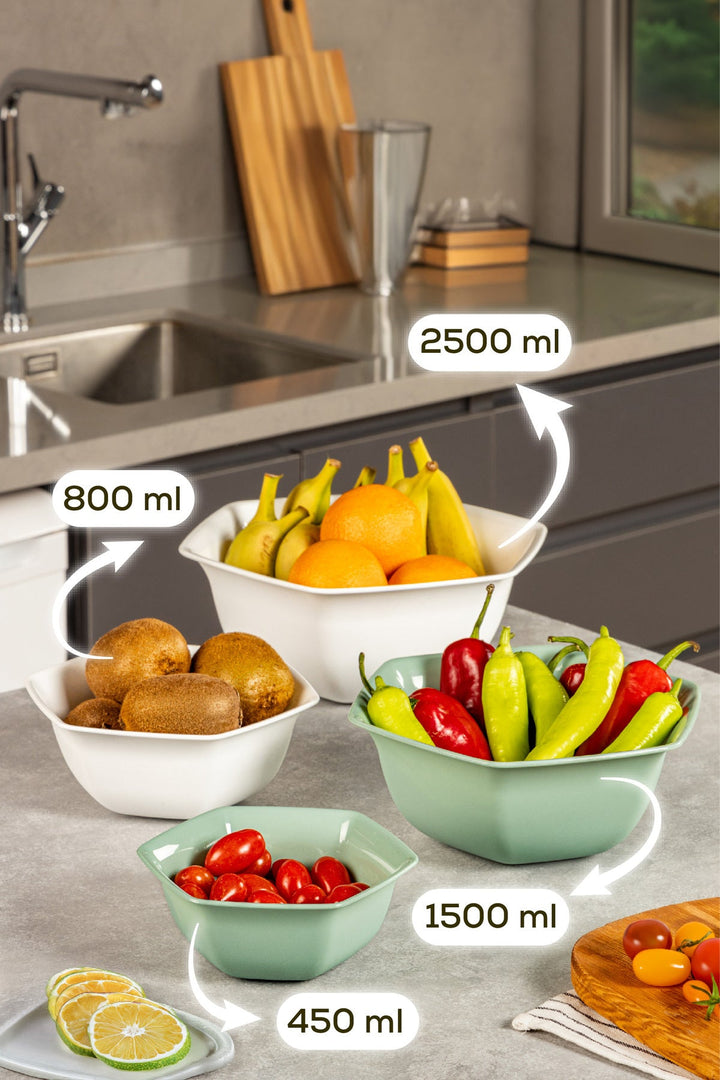 Set de 4 Bols Hexagonaux en Plastique Sans BPA – Multi-Tailles