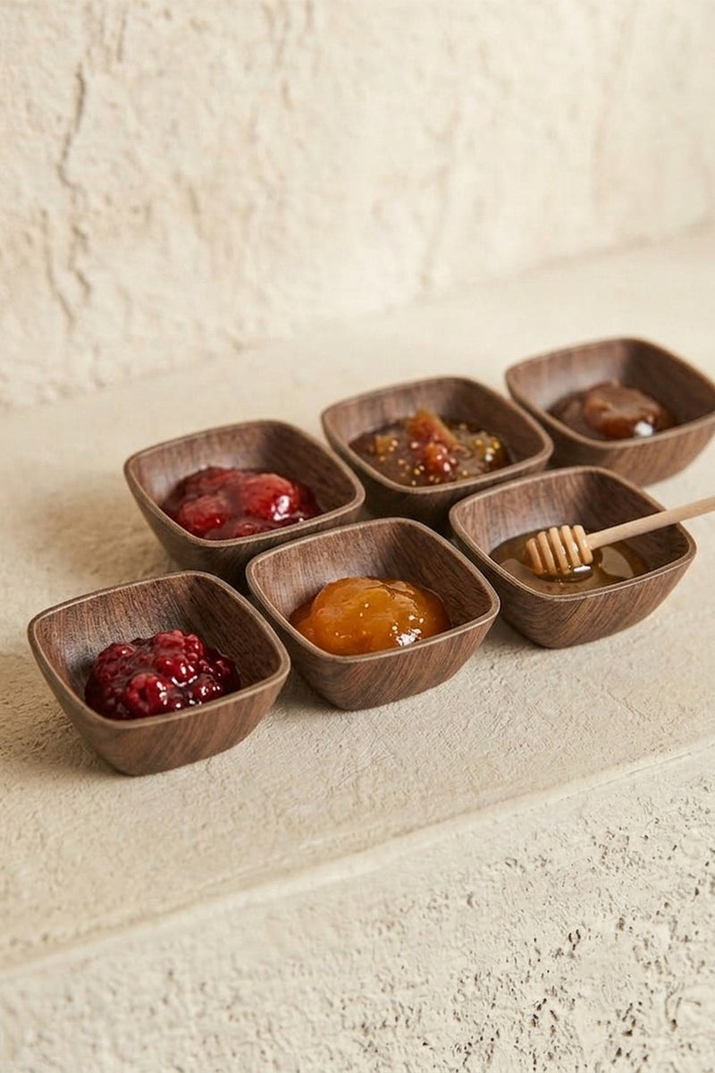 Set de 6 Mini Bols Carrés Effet Acacia 7 cm
