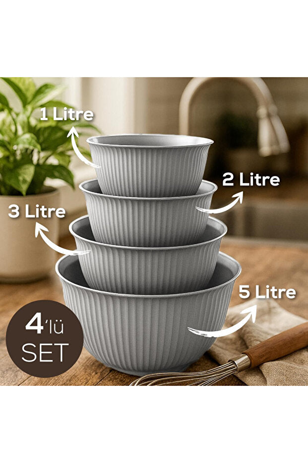 Set de 4 Bols de Cuisine Multifonctions avec Couvercles – 1 L, 2 L, 3 L et 5 L