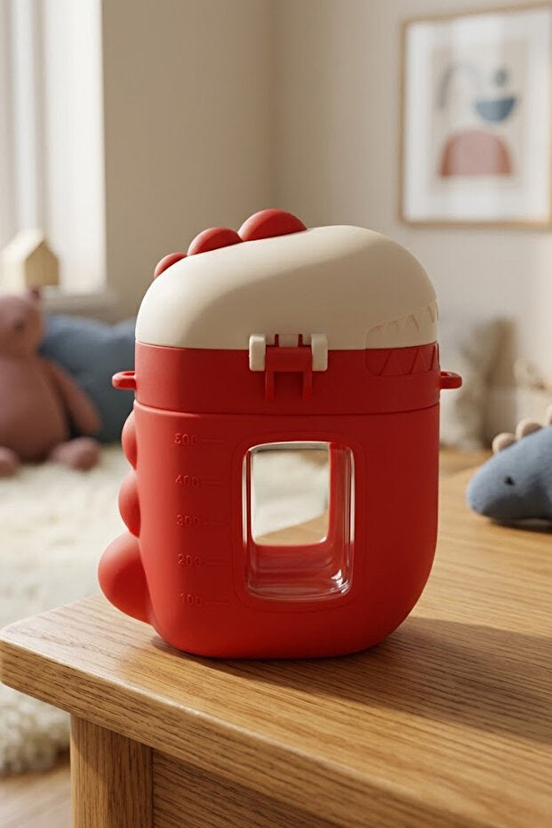 Gourde Enfant 500 ml Dinosaure avec Paille et Housse Silicone