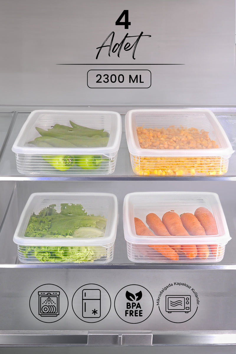 Boîtes de conservation réfrigérateur et micro-ondes 4 pièces 2300 ml – Organisateur pratique de cuisine
