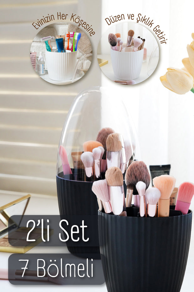 Lot de 2 Organisateurs de Maquillage 7 Compartiments avec Couvercle