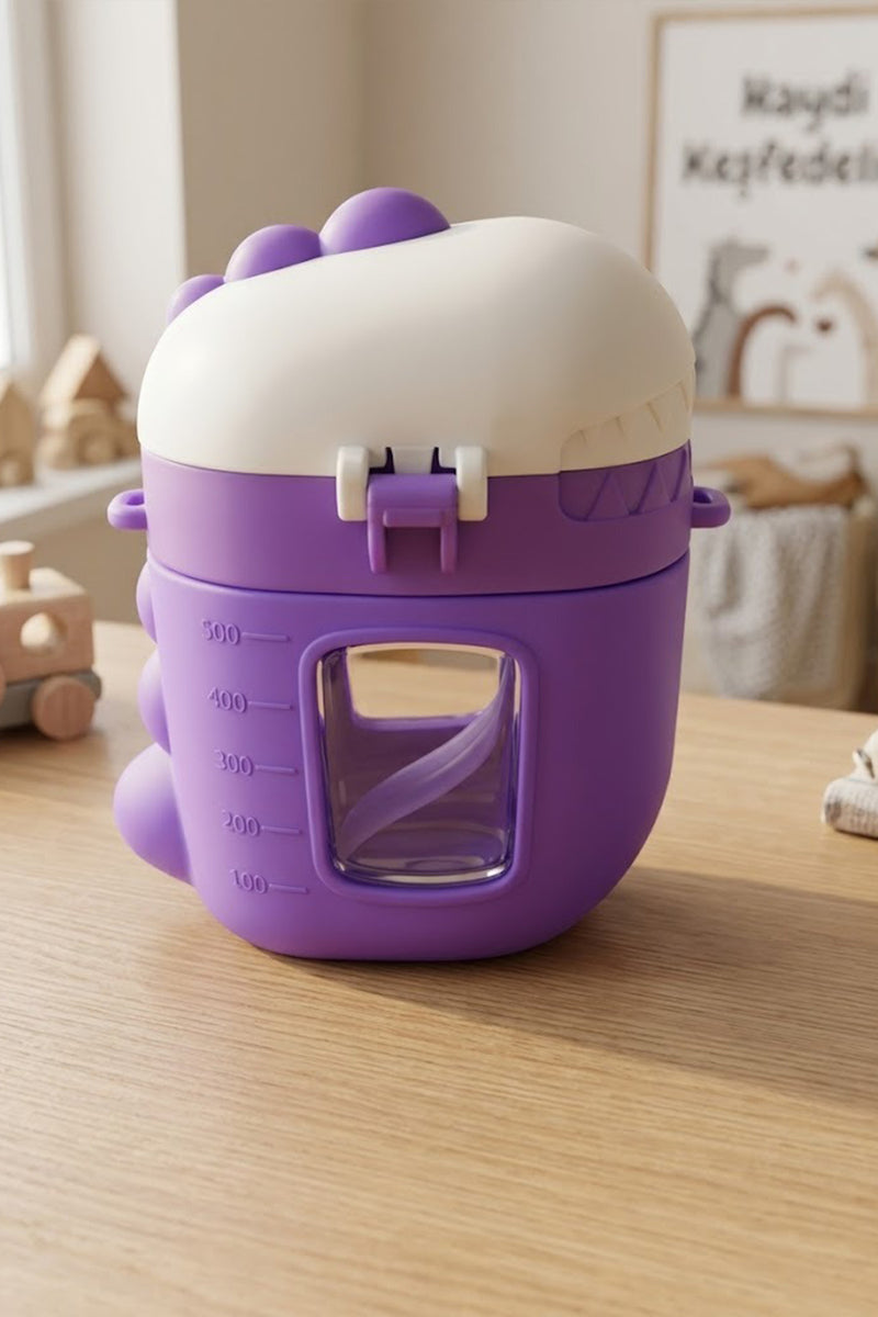 Gourde Enfant 500 ml Dinosaure avec Paille et Housse Silicone