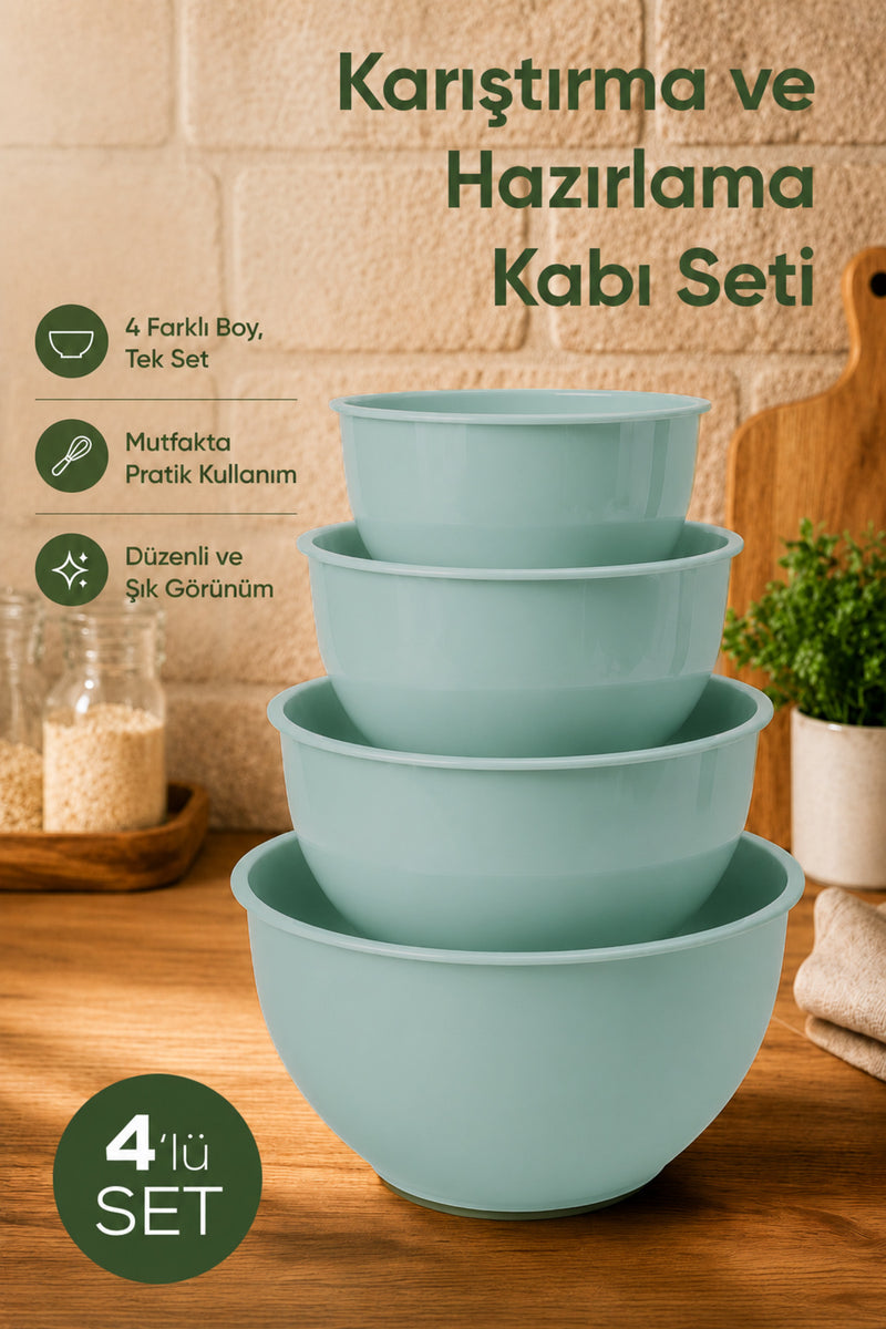 Lot de 4 Bols de Préparation et Mélange – 1 L, 1,5 L, 2,3 L et 3,3 L