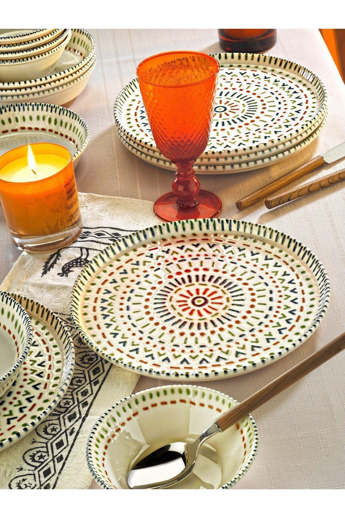Service de table en porcelaine New Bone « Mandala Zen » 18 pièces pour 6 personnes - Justyol