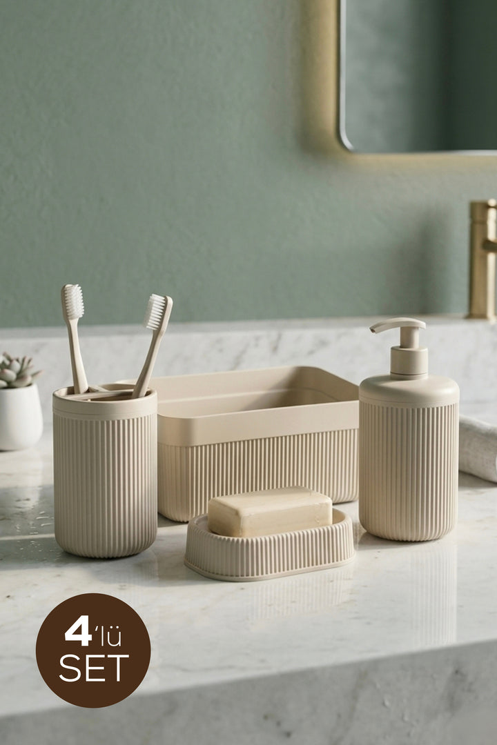 Set de Salle de Bain 4 Pièces avec Distributeur de Savon 550 ml et Organisateur