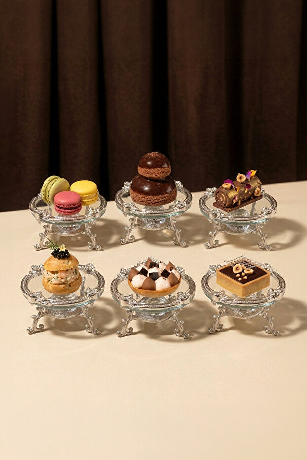 Lot de 6 Coupelles en Verre avec Support – Présentation Café & Mignardises