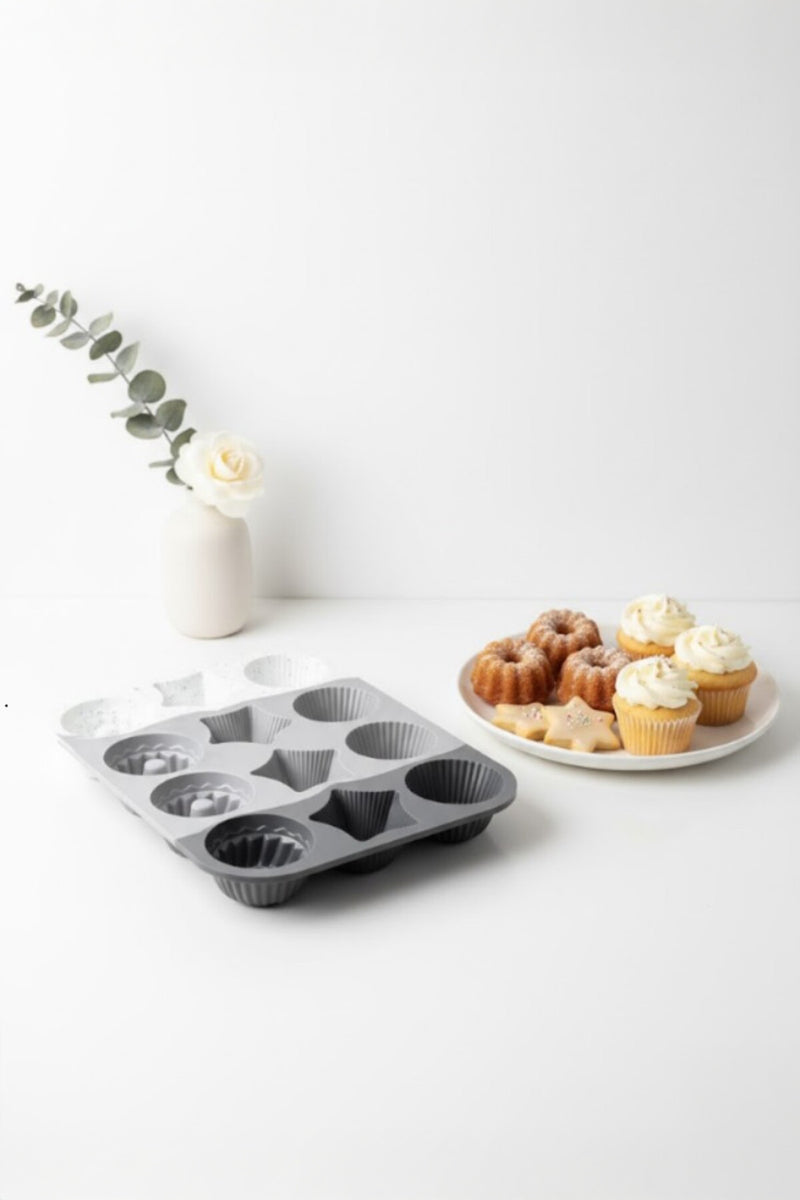 Moule à Cupcakes en Silicone 12 Cavités – Set de Moules pour Gâteaux et Biscuits, Usage Polyvalent