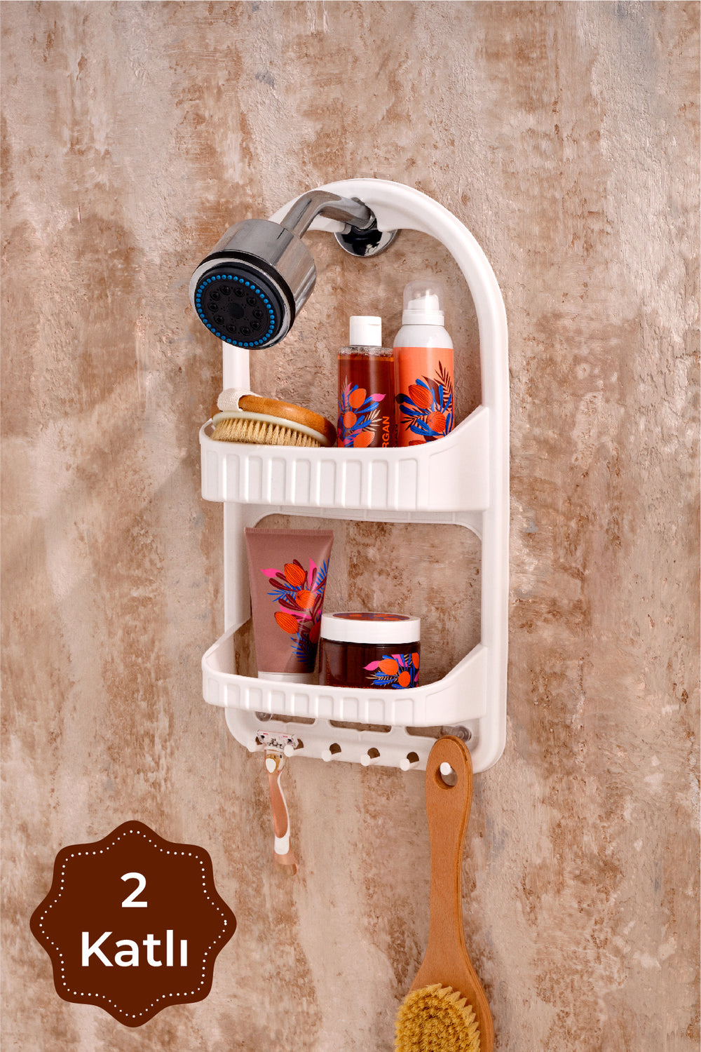 Étagère de Douche Murale 2 Niveaux pour Shampoing et Gel Douche