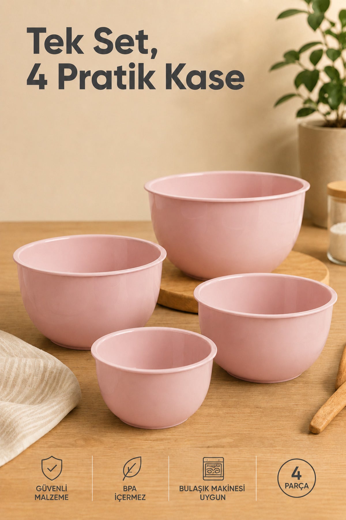 Lot de 4 Bols de Préparation et Mélange – 1 L, 1,5 L, 2,3 L et 3,3 L