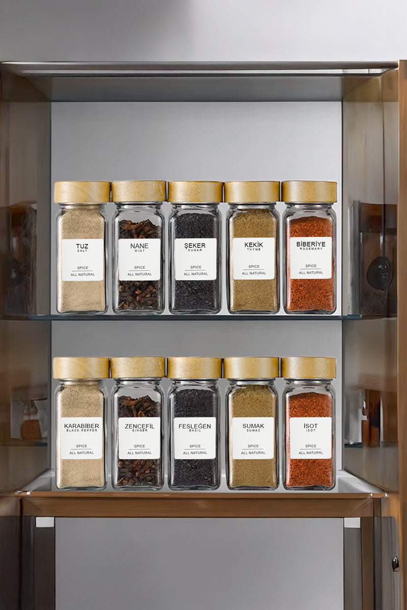 Set de 12 Pots à Épices en Verre avec Couvercles en Bambou
