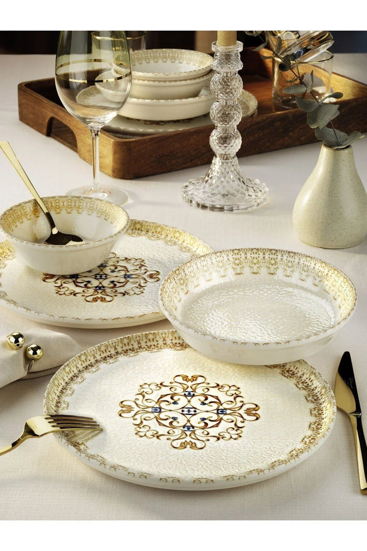 Service de table en porcelaine New Bone « Valse Florale » 18 pièces pour 6 personnes – Assiettes et bols à soupe