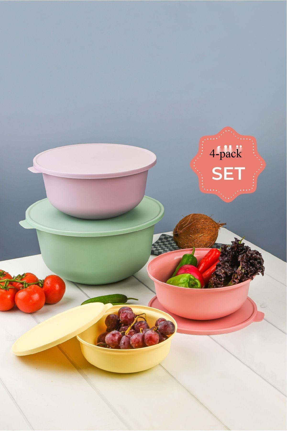 Set de 4 bols ronds avec couvercles colorés Tupy – Boîtes alimentaires empilables sans BPA