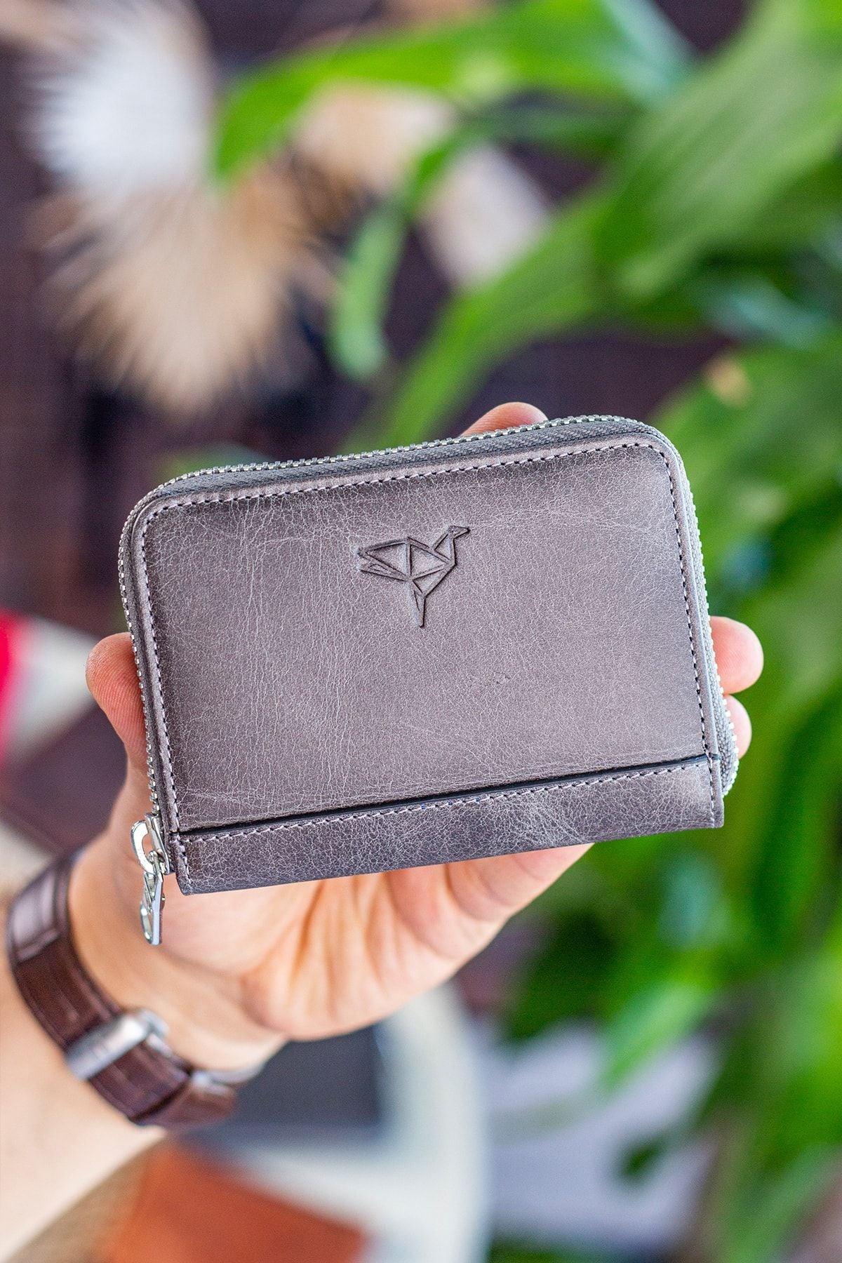 Portefeuille unisexe en cuir véritable Crazy Leather zippé avec porte-monnaie – Taba Sydney - Justyol