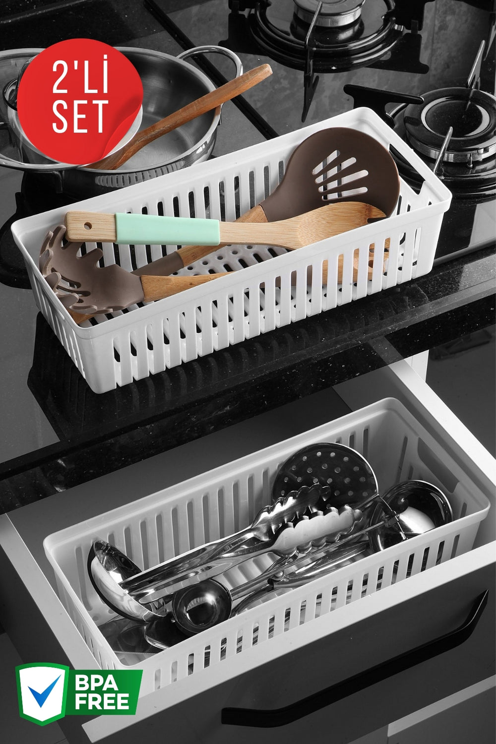 Set de 2 Organisateurs de Tiroir pour Couverts et Ustensiles de Cuisine