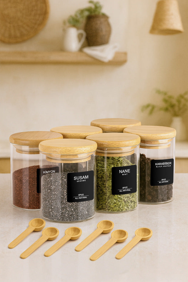 Set de 6 Pots à Épices en Verre 200 ml – Couvercles Bambou