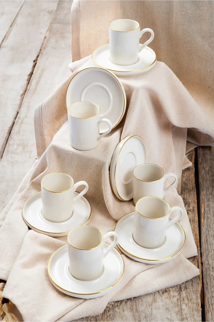 Service tasses à café empilables en porcelaine 6 personnes 12 pièces – Finition dorée élégante