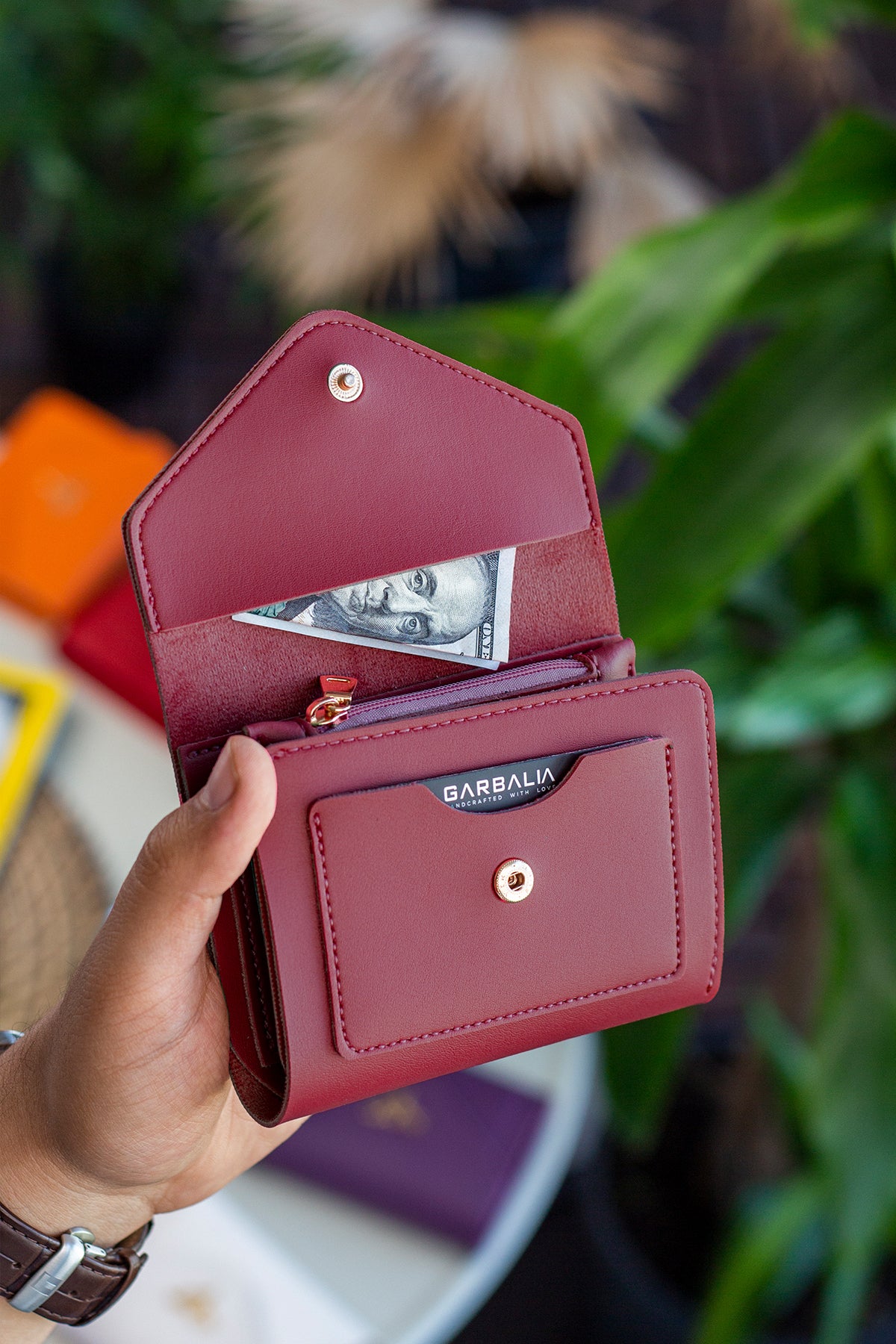 Portefeuille Femme Mini Violet Prune en Cuir Vegan avec Porte-Monnaie et Multi-Compartiments Cartes