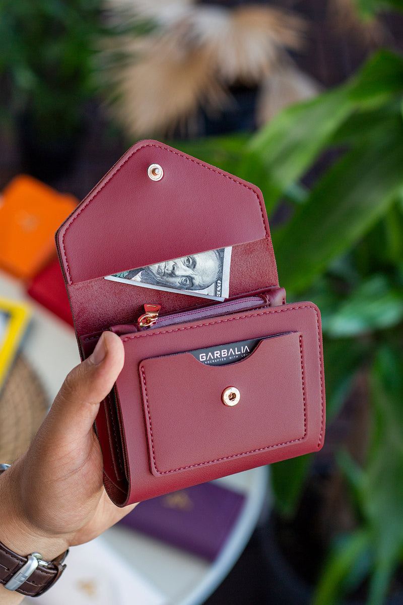 Portefeuille Femme Mini Violet Prune en Cuir Vegan avec Porte-Monnaie et Multi-Compartiments Cartes