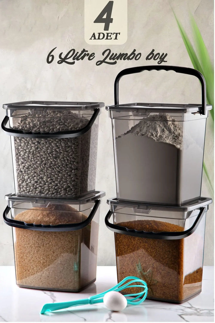 Set de 4 boîtes de rangement carrées 6 L pour farine et légumineuses