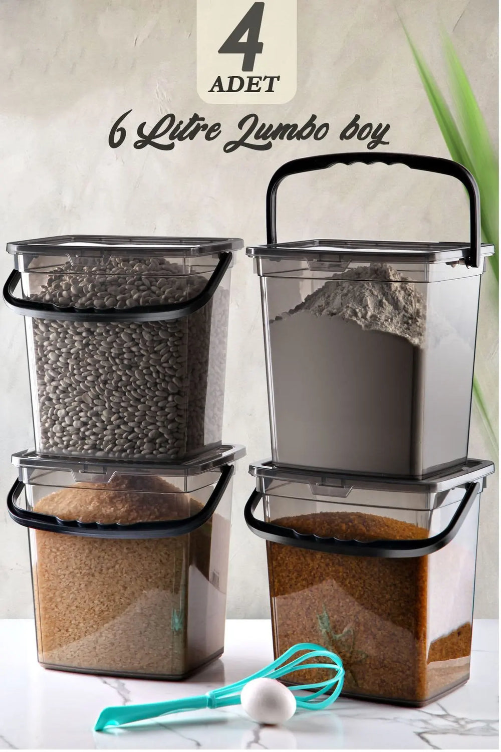 Set de 4 boîtes de rangement carrées 6 L pour farine et légumineuses
