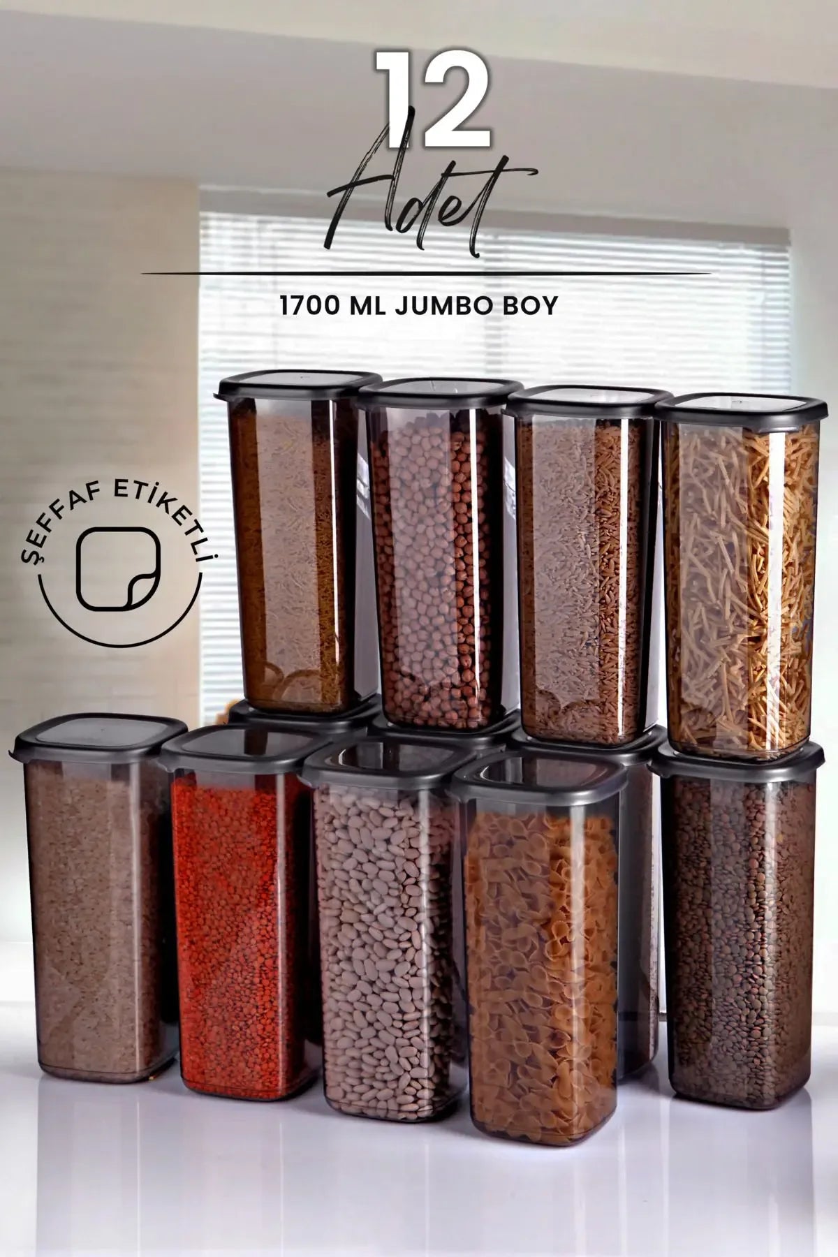 Set de 12 bocaux carrés de conservation 1700 ml avec étiquettes - Justyol
