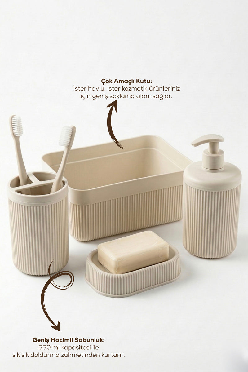 Set de Salle de Bain 4 Pièces avec Distributeur de Savon 550 ml et Organisateur