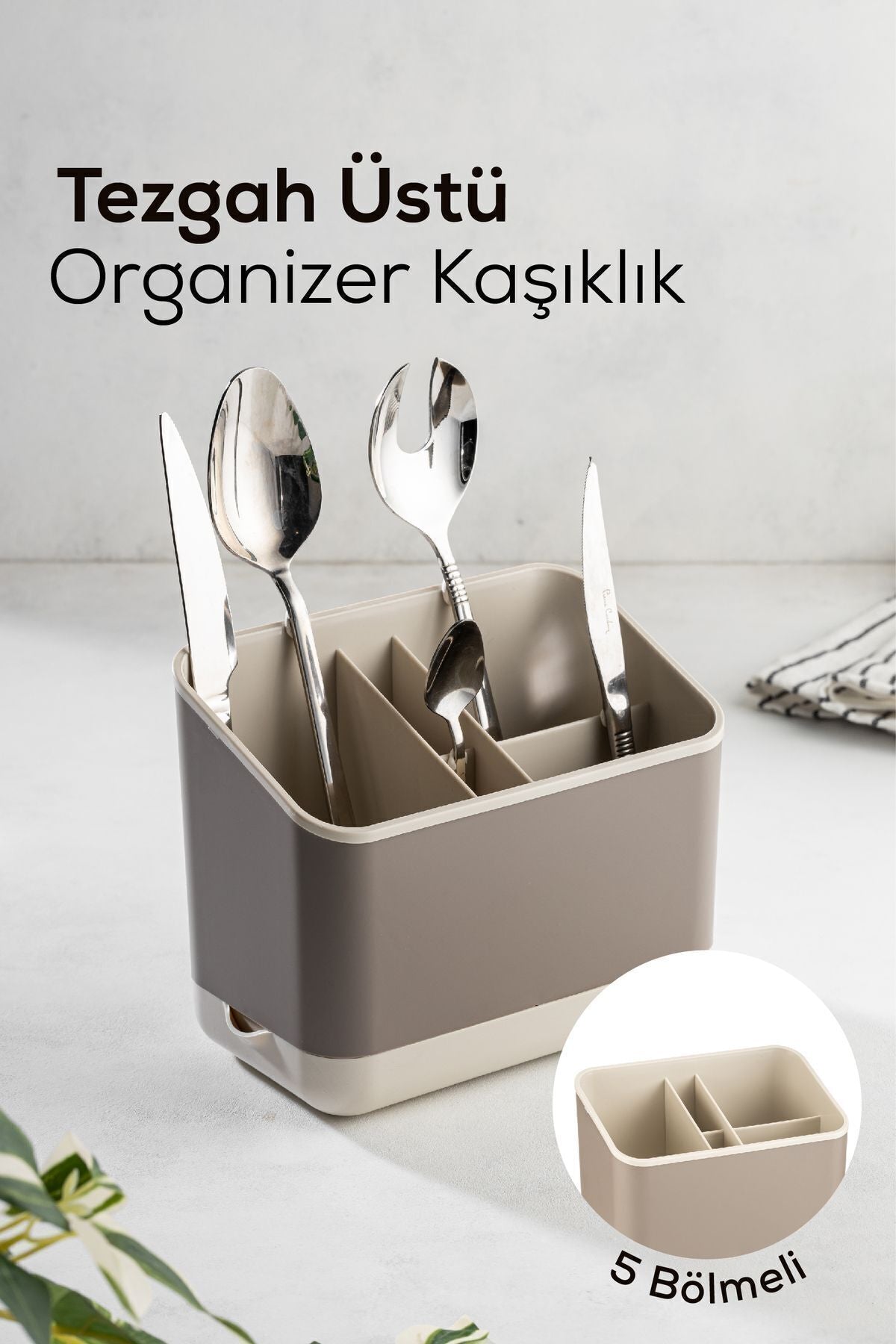 Organisateur de Couverts de Cuisine 5 Compartiments pour Plan de Travail