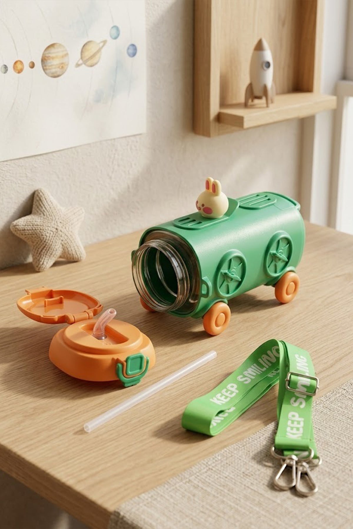 Gourde Enfant 500 ml Astronaute avec Paille et Bandoulière