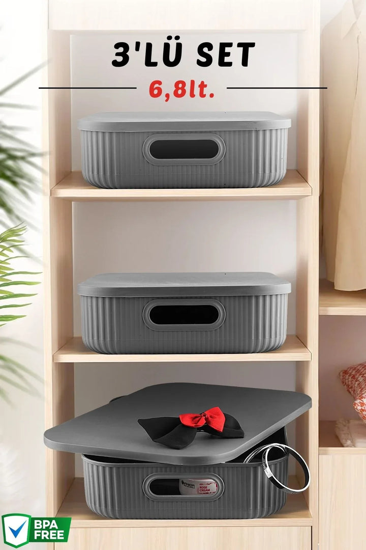 Set de 3 boîtes de rangement décoratives multifonctions 6,8 L