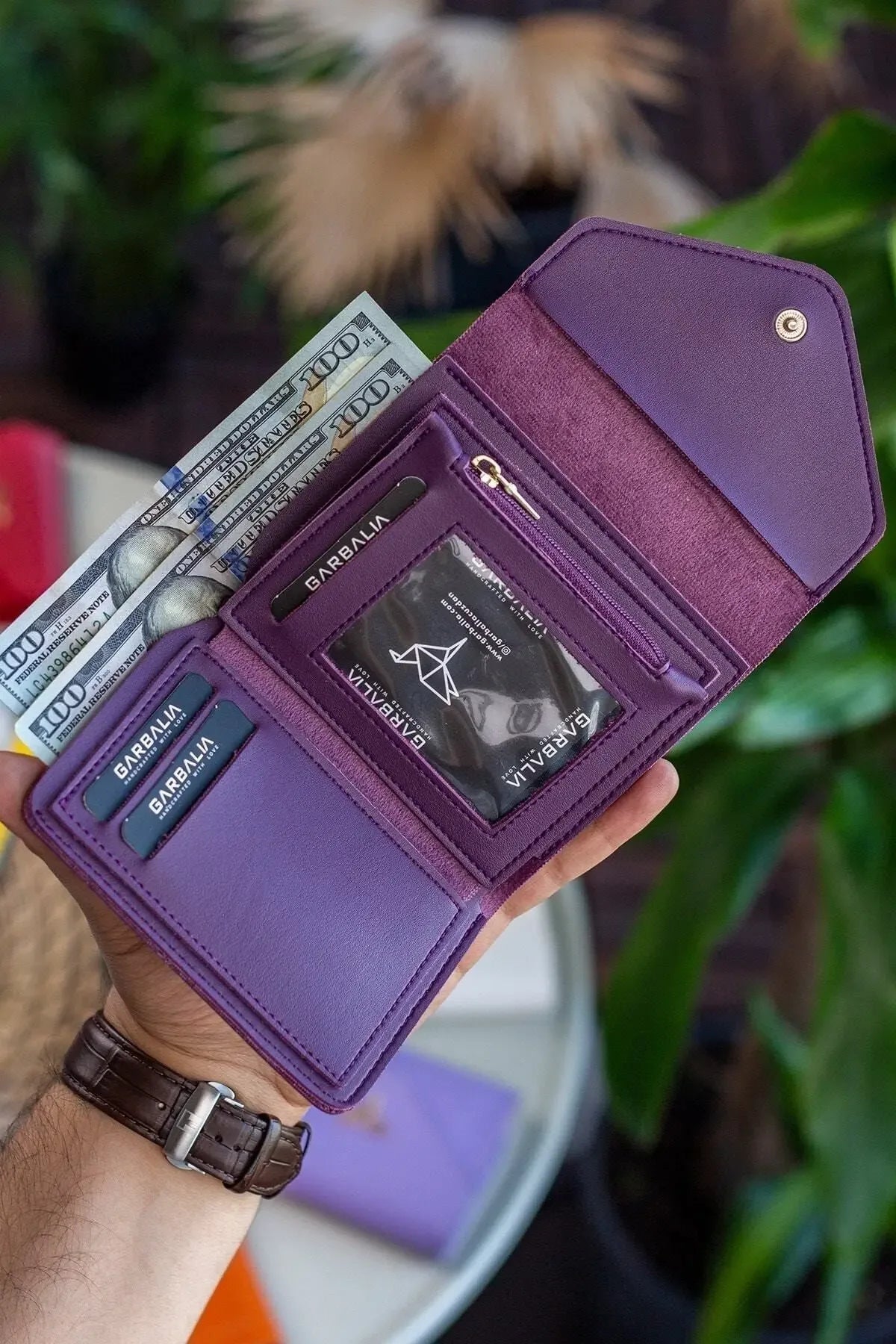 Portefeuille Femme Mini Violet Prune en Cuir Vegan avec Porte-Monnaie et Multi-Compartiments Cartes - Justyol