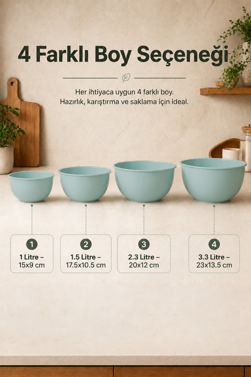 Lot de 4 Bols de Préparation et Mélange – 1 L, 1,5 L, 2,3 L et 3,3 L