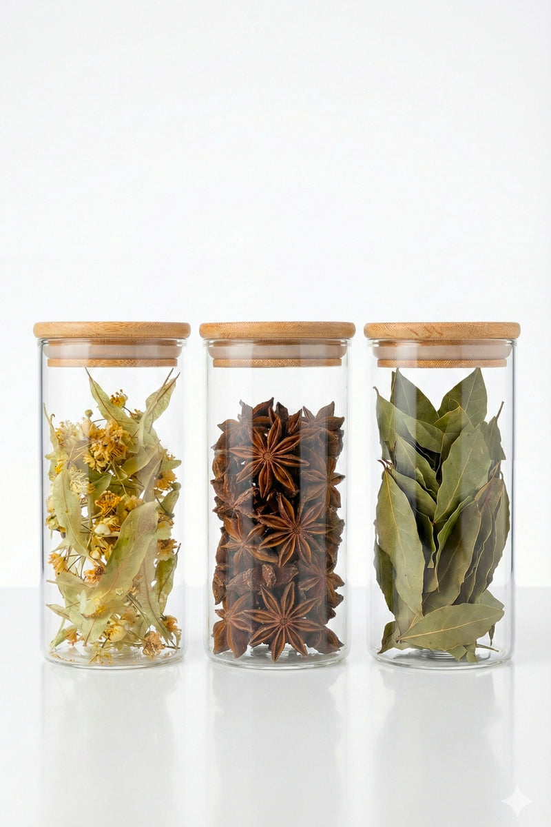 Lot de 3 Bocaux en Verre 350 ml, Couvercle en Bambou Hermétique