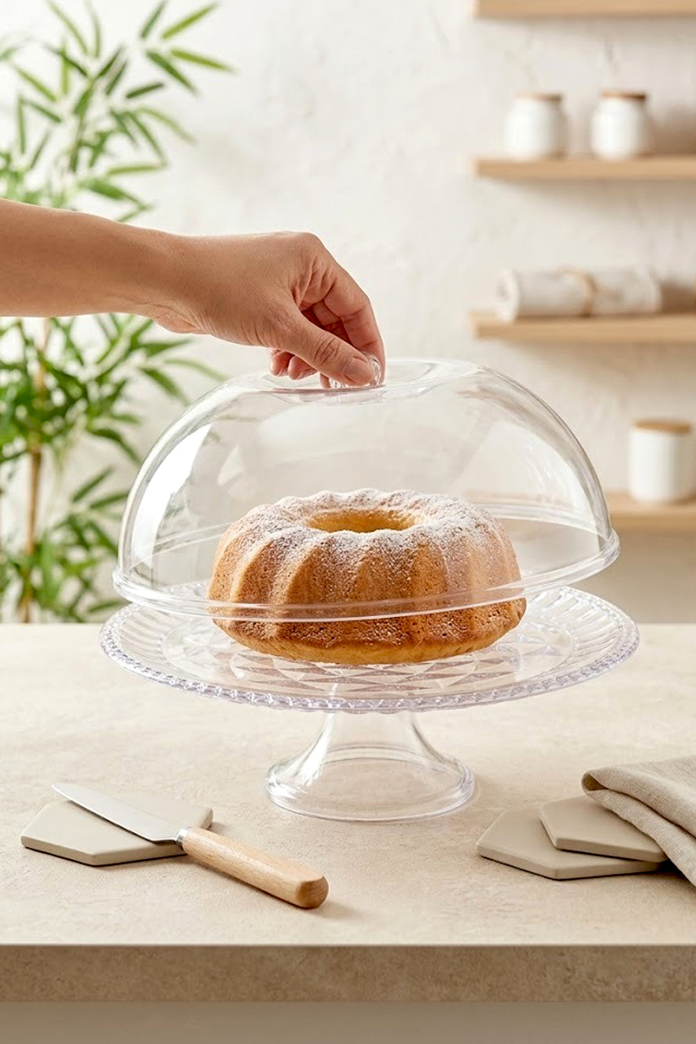 Plateau à Gâteau avec Couvercle et Support 29,5 cm