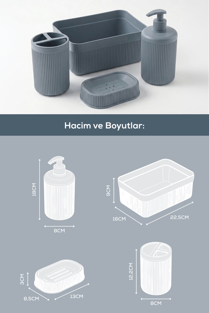 Set de Salle de Bain 4 Pièces avec Distributeur de Savon 550 ml et Organisateur