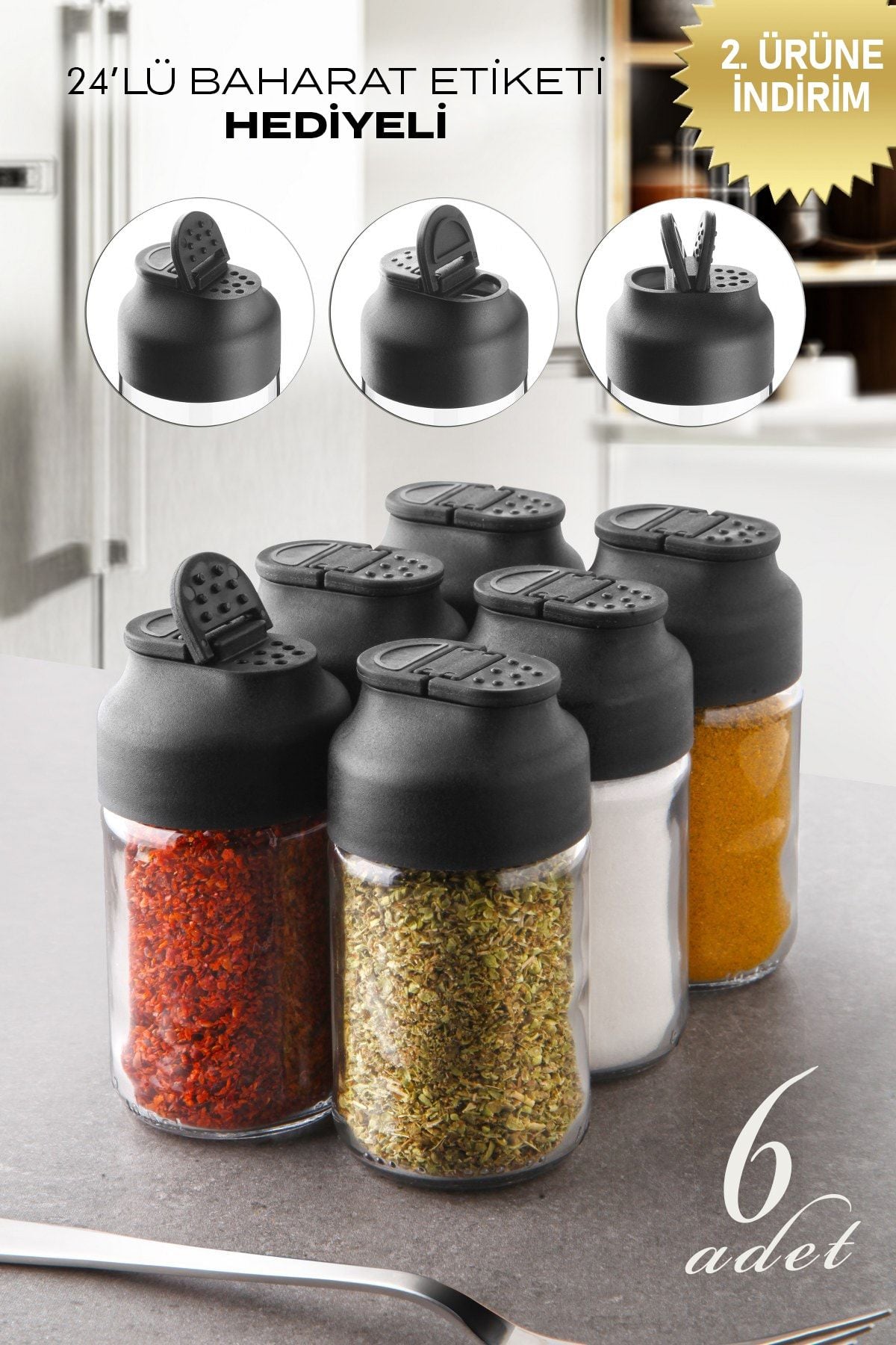 Set de 6 Pots à Épices en Verre avec Étiquettes 105 ml