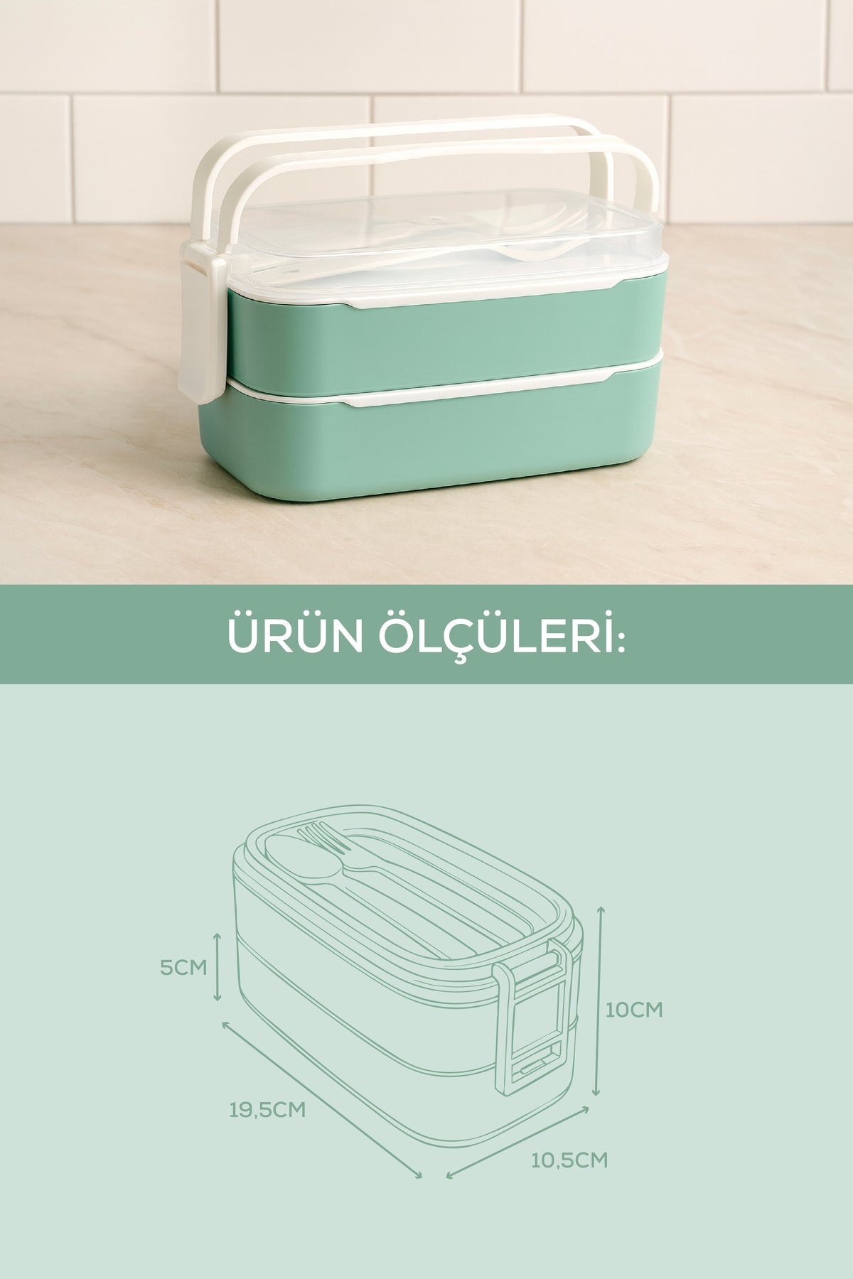 Boîte Repas 2 Étages avec Couverts – Lunch Box Hermétique Réutilisable
