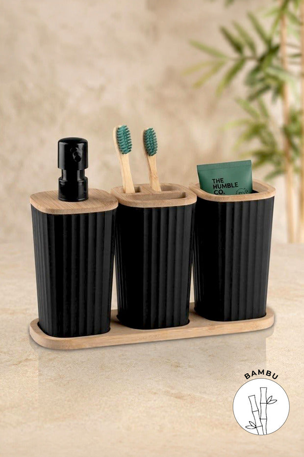 Set Organisateur 3 Bols avec Support en Bambou