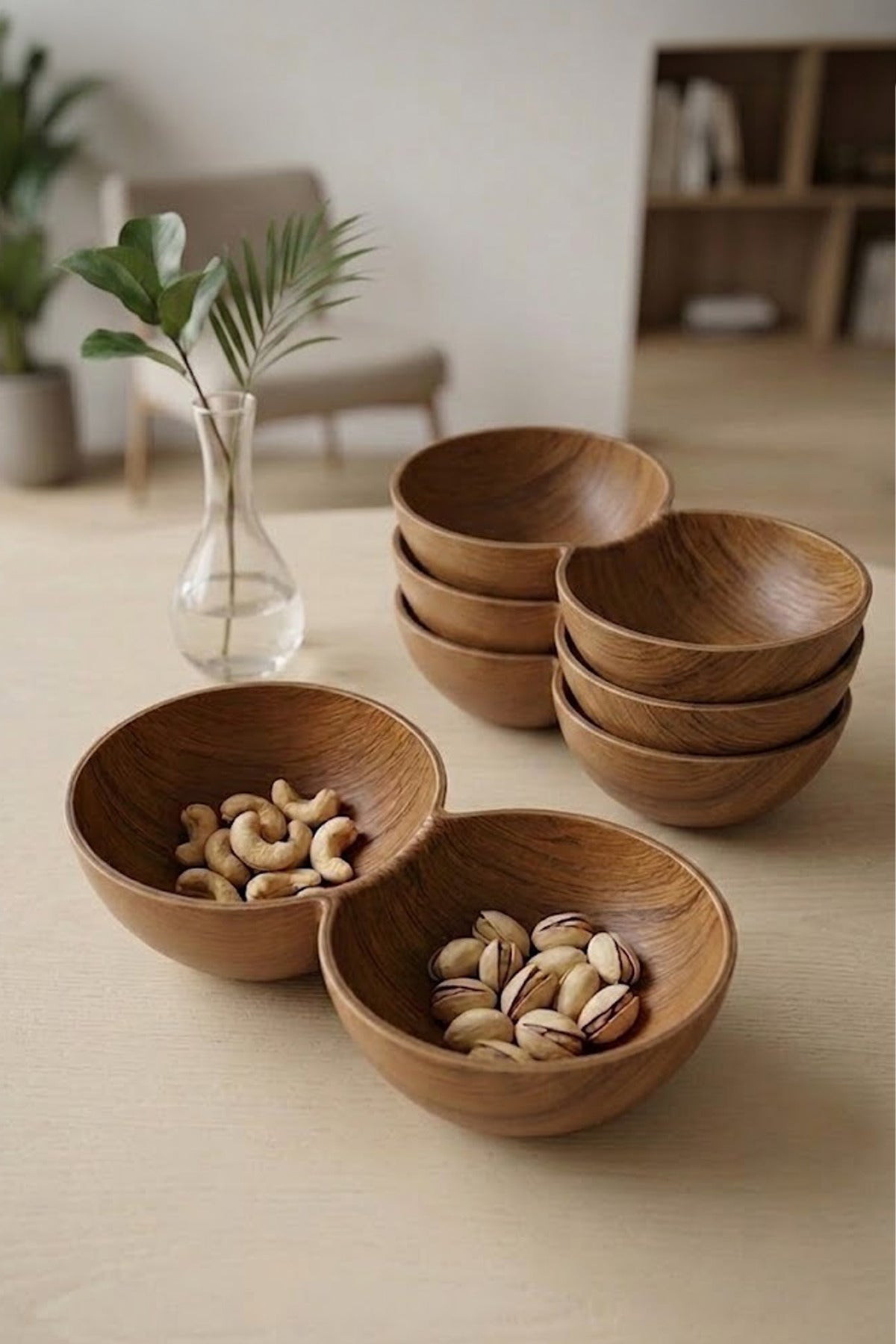 Set de 4 Bols à 2 Compartiments Effet Acacia