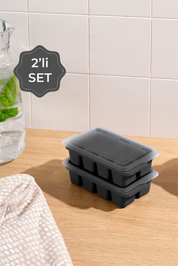Lot de 2 Bacs à Glaçons avec Couvercle 8 Compartiments