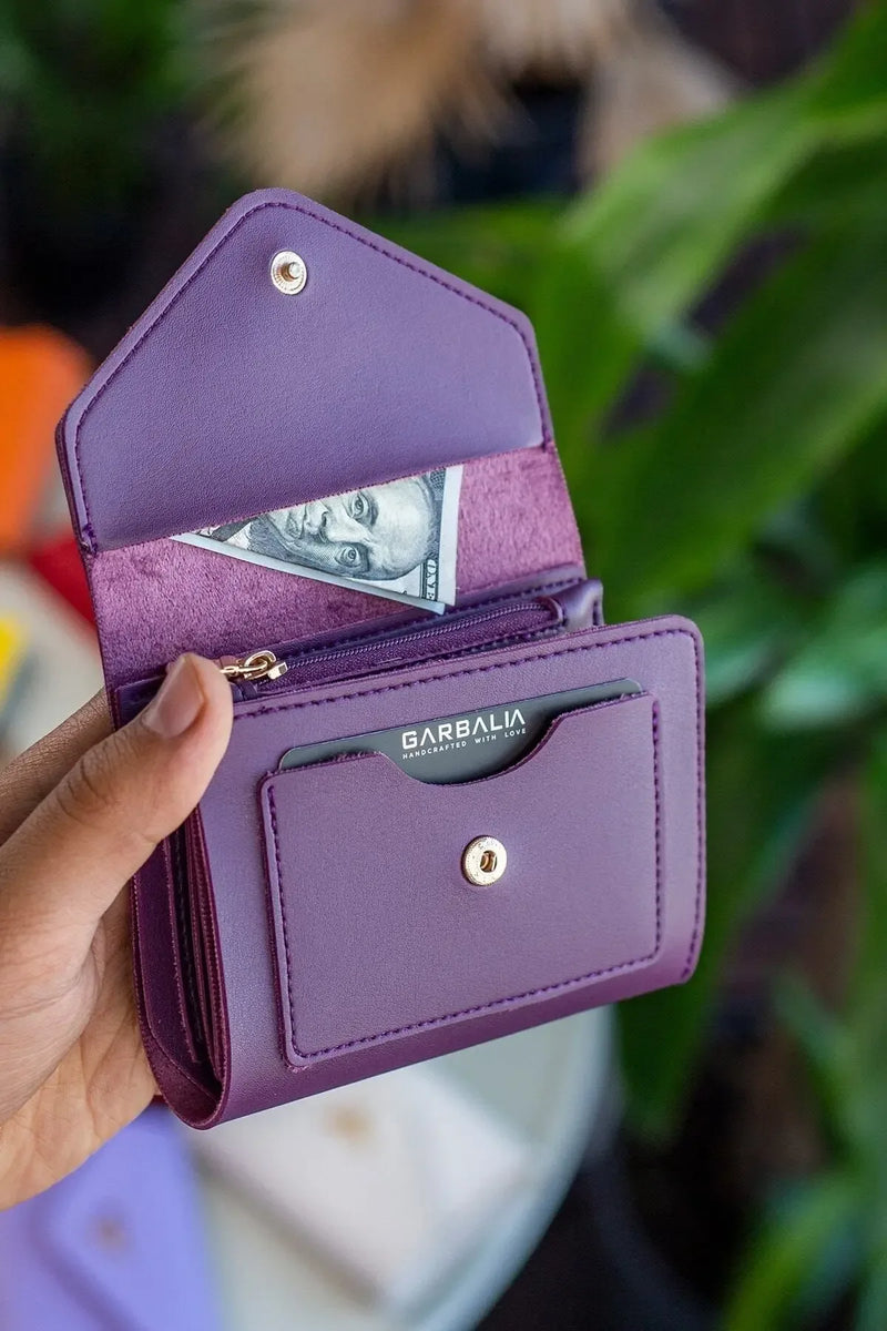 Portefeuille Femme Mini Violet Prune en Cuir Vegan avec Porte-Monnaie et Multi-Compartiments Cartes
