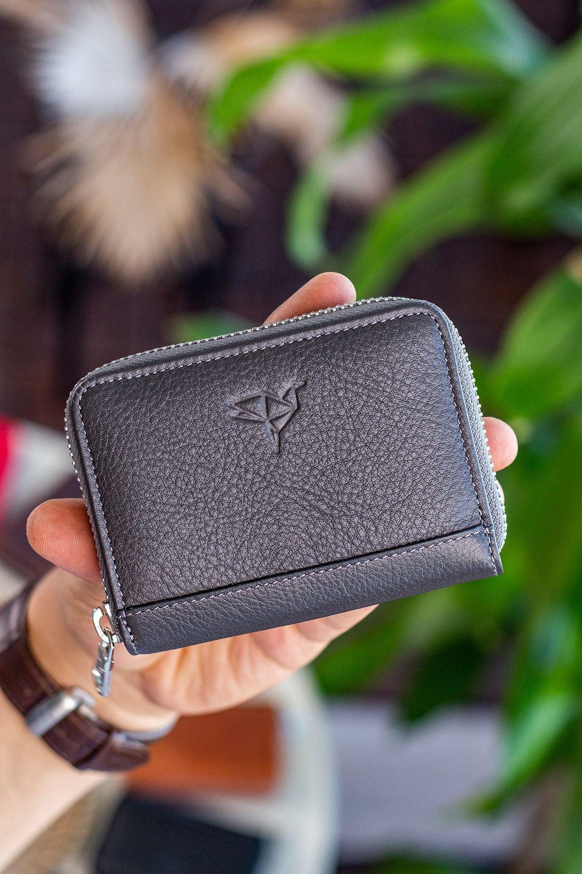 Portefeuille unisexe en cuir véritable Crazy Leather zippé avec porte-monnaie – Taba Sydney - Justyol