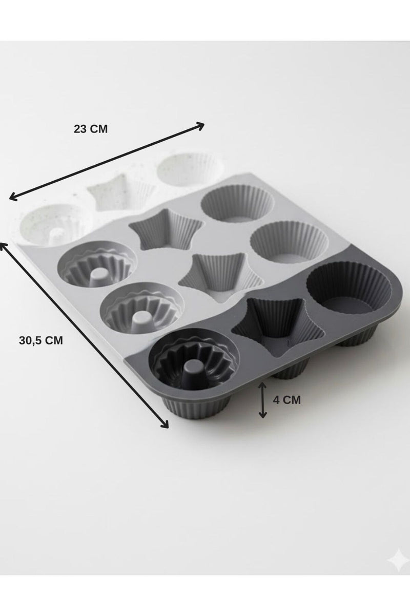 Moule à Cupcakes en Silicone 12 Cavités – Set de Moules pour Gâteaux et Biscuits, Usage Polyvalent
