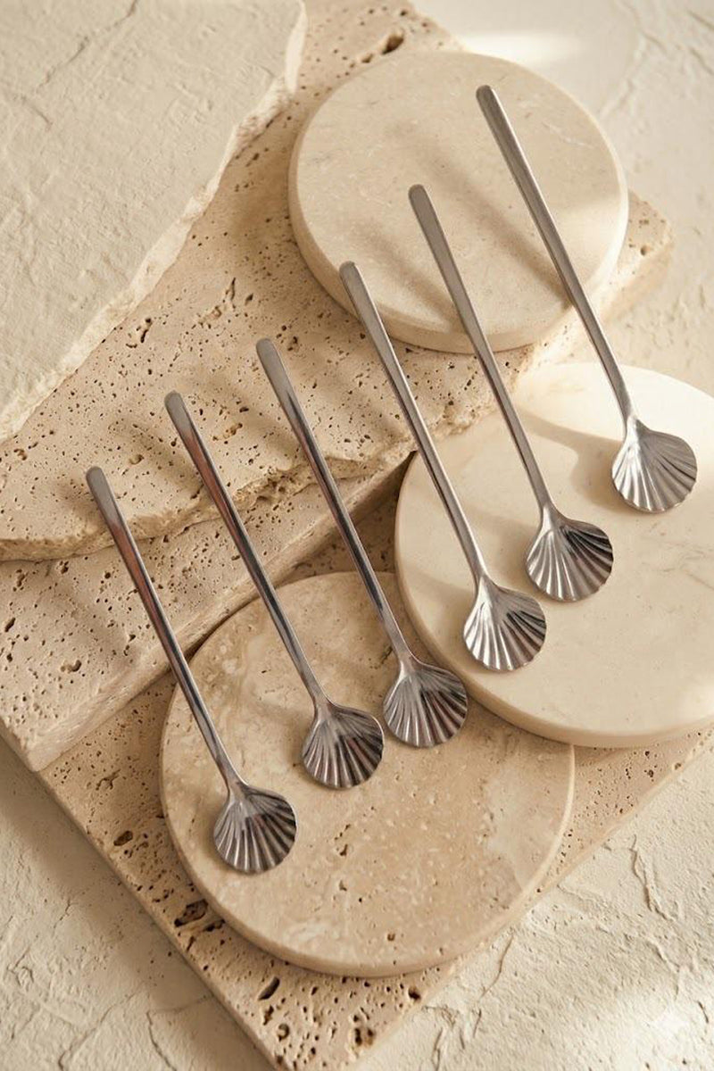 Lot de 6 Cuillères à Café Coquillage en Acier Inoxydable