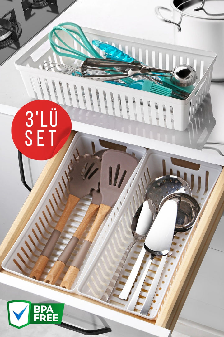 Set de 3 Organisateurs de Tiroir pour Couverts et Ustensiles de Cuisine